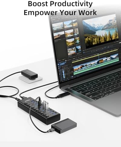 AGEEN 10-Port Powered USB 3.2 Hub, 10Gbps Data Transfer, 48W Power Adapter - Image 7