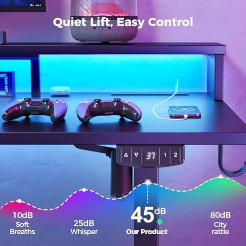 Klicelor Electric Standing Desk with Shelf, 48 Inch Height Adjustable Desk with Power Outlets & LED, Sit Stand Up Table with Monitor Stand, Computer Workstation for Home Office, Black - Image 7