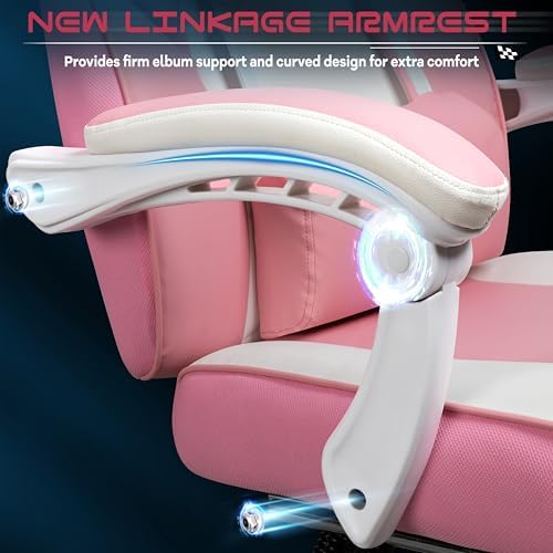 Big and Tall Gaming Chair for Adults, 330lbs Heavy Duty Computer Chair with Footrest & Massage Lumbar Support, Wide Seat High Back Reclining Desk Chair, 360° Swivel, Pink - Image 7