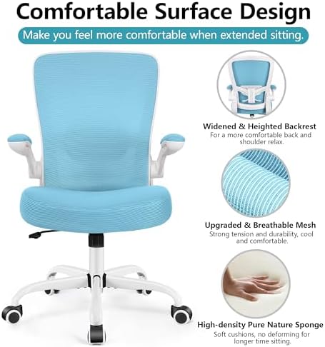 FelixKing Office Chair, Ergonomic Desk Chair Breathable Mesh Chairs Adjustable High Back Lumbar Support Flip-up Armrests, Executive Rolling Swivel Comfy Computer Chairs Home Office Blue - Image 7