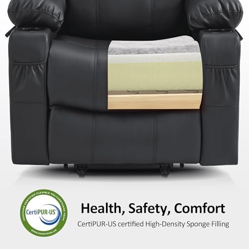 MCombo Power Lift Recliner Chair for Elderly, Lift Chair with Heat and Massage, FSC Certified, USB Ports, Cup Holders, Faux Leather 7040 (Black, Medium) - Image 6
