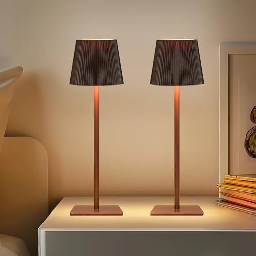 LUTEC 4 Pack Cordless Table Lamp,6000mAh Rechargeable Battery Operated Desk Lamp,Two Adjustable Heights,Waterproof, Touch Control & 3 Color Stepless Dimming for Restaurant/Bedroom/Bars/Outdoor (Brown) - Image 7