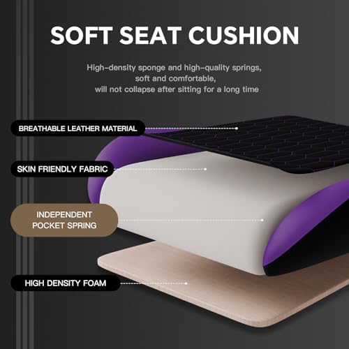 Gaming Chair with Footrest, High Back Gaming Chairs PVC Leather Ergonomic Gamer Chair with Adjustable Headrest Lumbar Support Racing Style Video Gaming Chair for Office/Home (Purple) - Image 7