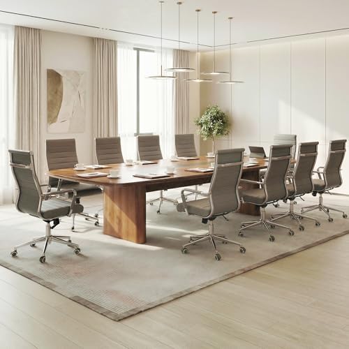 Okeysen Office Desk Chair, Ergonomic Leather Modern Conference Room Chairs, Executive Ribbed Height Adjustable Swivel Rolling Chair for Home Office Set of 1. (Grey) - Image 7