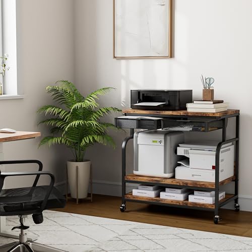 EasyCom 32.3"×18.9" XL Printer Stand with Double Drawers & Wheels - Image 7