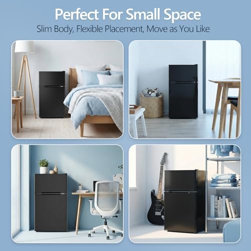 Electactic 2.5 Cu.Ft Double Door Mini Fridge with Freezer, Black Compact Refrigerator for Dorm Office Apartment - Image 6