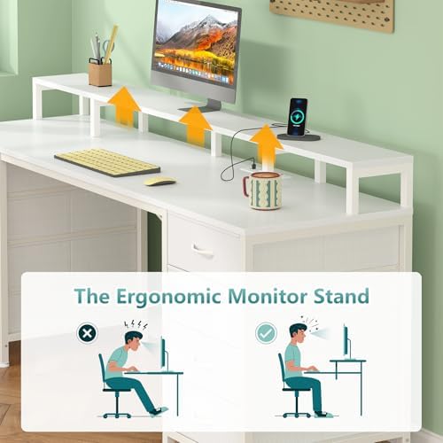60" Computer Desk with 8 Drawers & Monitor Stand for Home Office, Bedroom - Image 7