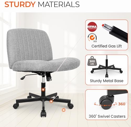 Orange Factory Criss Cross Chair, Wide Fabric Vanity Desk Seat, Grey Wheel - Image 7