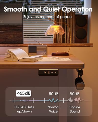 TIQLAB 55 * 28 Inches Standing Desk, Adjustable Height Stand up Desk,Sit Stand Home Office Table with Splice Board, Light Walnut - Image 7