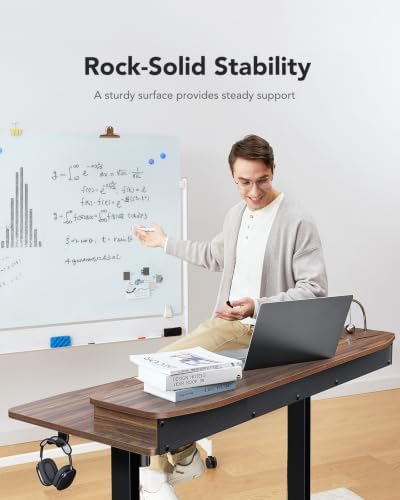 HUANUO 55" x 26" Electric Standing Desk with 2 Drawers, C-Clamp Mount Compatible, Height Adjustable Computer Desk, Home Office Stand Up Desk with 4 Preset Heights & 2 Hooks, Walnut - Image 6