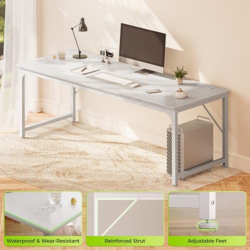 PRAISUN 70 x 24 Inch Computer Desk with Power Outlets & USB-C, White - Image 7