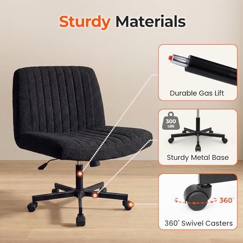 Orange Factory Criss Cross Chair with Wheels, Wide Vanity Seat, Black Teddy - Image 7