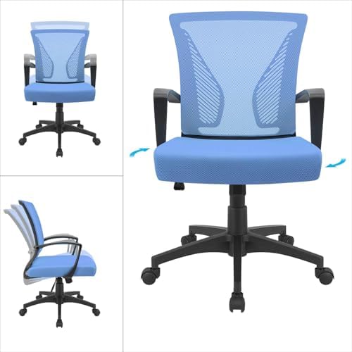 Furmax Office Chair Ergonomic Computer Desk Mesh Chair Mid Back Swivel Lumbar Support with Armrest (2, Blue) - Image 7