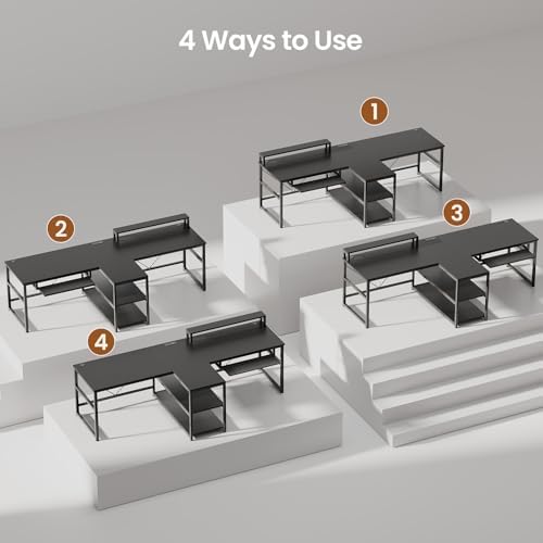 SEDETA 94.5" 2 Person Gaming Desk with Storage Shelves, LED Light, Black - Image 6