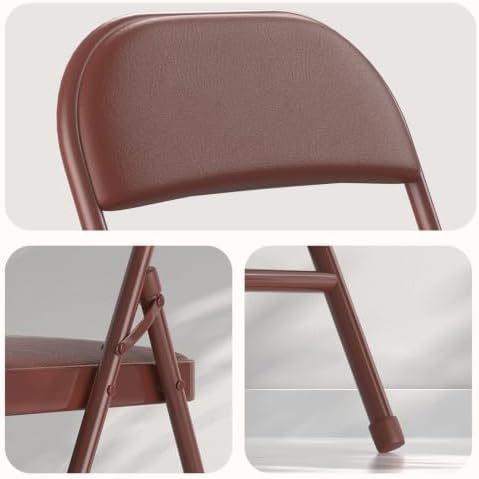 Nazhura Folding Chairs with Padded Vinyl Cushion Chairs with Comfortable Cushion and Durable Steel Frame for Home and Office, for Indoor and Outdoor Events (Brown, Vinyl, 12 Pack) - Image 6