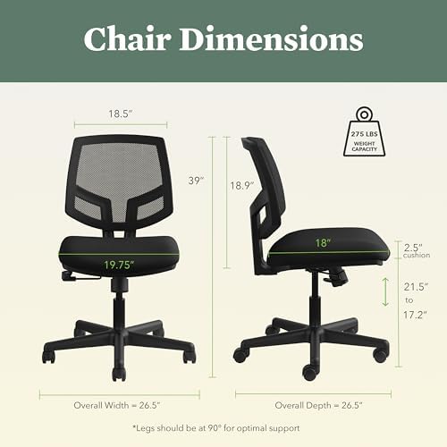 HON Volt Ergonomic Office Chair, Armless, Office Desk Computer Chair, Black - Image 6