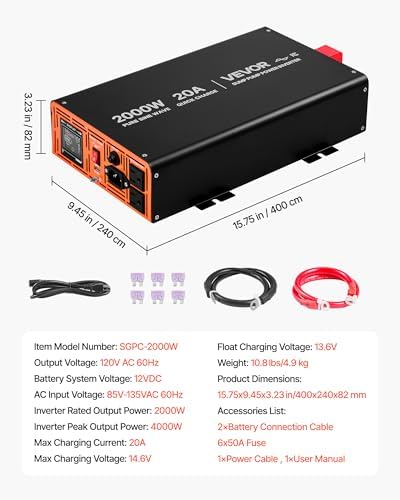 VEVOR 2000W Sump Pump Battery Backup System, LCD Display, Auto Switches to Battery Inverter Power for Sump Pump, Pure Sine Wave, for Basement Protection Emergency and Power Outage, Battery Not Include - Image 7