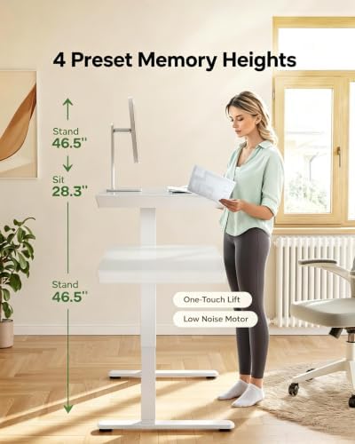 Marsail 47.24 inch Glass Standing Desk with 2-Zone Drawer Storage, White - Image 7