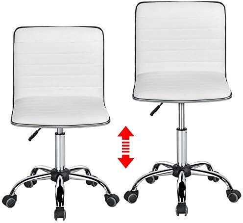 Yaheetech White Armless Vanity Desk Chair with Wheels, Ribbed PU Leather - Image 6
