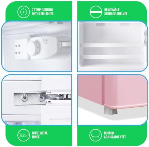 DEMULLER 45L Personal Double‑Door Mini Fridge With Freezer, Pink - Image 7