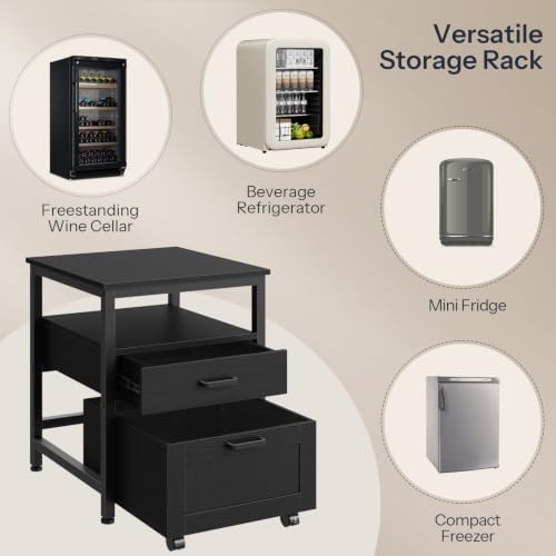 HOOBRO Mini Fridge Stand, Mini Fridge Stand with Wooden Drawers and Shelf - Image 7