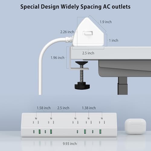 Jgstkcity Desk Clamp Power Strip USB C 45W,8 USB,15FT Cable,White - Image 7