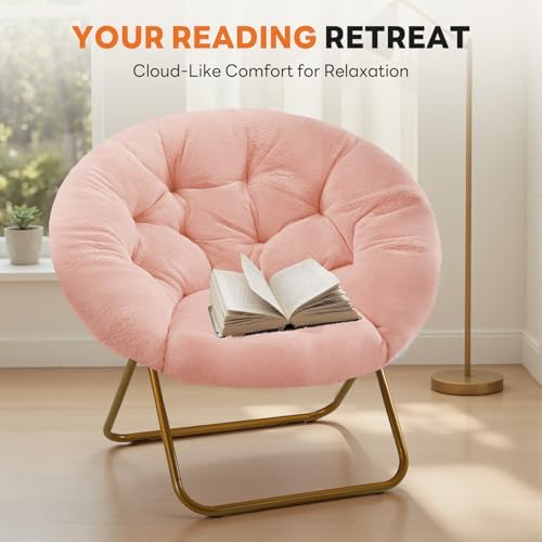 DUMOS Faux Fur Saucer Chair for Adults, Living Room Folding Lounge Chair - Image 6