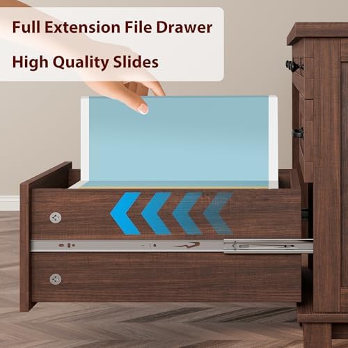 53.54" Executive Desk with Drawers, Farmhouse Home Office Desk with Charging Station & File Cabinet, 4 Storage Drawers Computer Desk with Power Outlet for Work Study Writing, Walnut Brown - Image 7