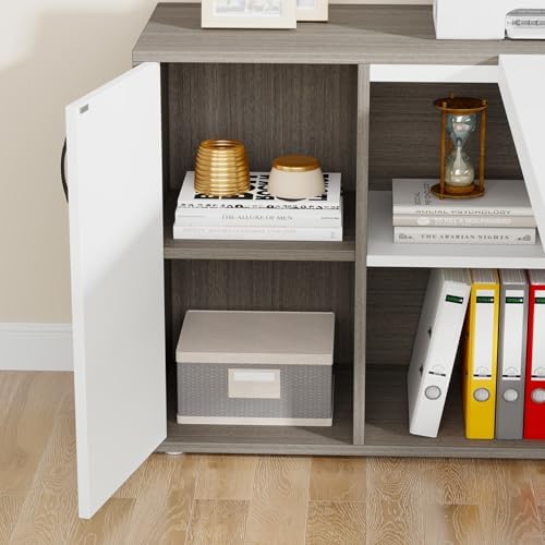 Tribesigns 71 inch Executive Desk, L Shaped Desk with Cabinet Storage, Executive Office Desk with Shelves, Business Furniture Set Workstation for Home Office, Gray and White - Image 7
