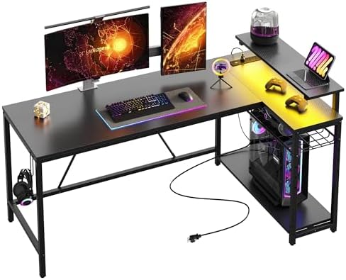Bestier 58-Inch L-Shaped Gaming Desk with Charging & LED, Black - Image 6