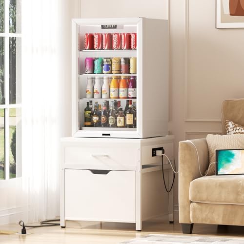 Unikito Mini Fridge Stand with Drawer Storage & Power Outlet, White - Image 6