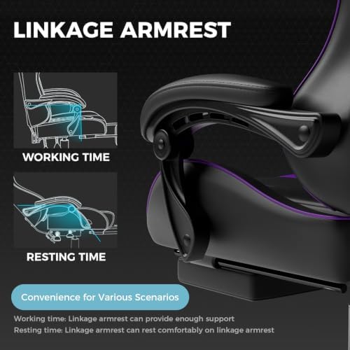 GTPLAYER Gaming Chair, Computer Chair with Footrest and Lumbar Support, Height Adjustable Game Chair with 360°-Swivel Seat and Headrest and for Office or Gaming (Faux Leather, Purple) - Image 6