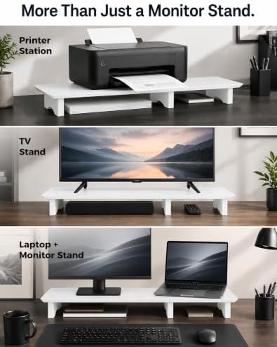 Aothia 43 in White Dual Monitor Stand, Monitor Riser for Desk, Solid Wood - Image 7