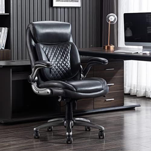 Amazon Basics Ergonomic Executive Office Chair with Adjustable Lumbar Support, Flip-up Arms, Height Adjustable, 360° Rolling Swivel, Computer Desk Chair, Grey Leather - Image 5