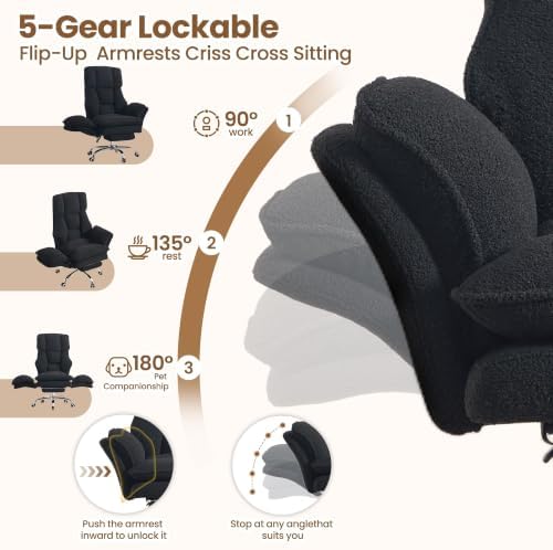 Big and Tall Office Chair with Flip Arms and Footrest, Teddy Criss Cross Legged Home Office Desk Chair with Pet Seat, Comfy Reclining Computer Gaming Chair, Black - Image 6