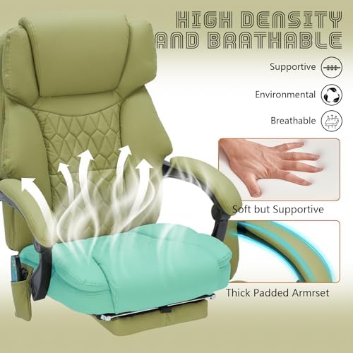 Massage Office Chair with Foot Rest 6 Points Vibration and Heat Home Office Desk Chairs for Heavy People 400lbs Reclining Managerial Chairs Ergonomic Executive Chair (Green) - Image 6