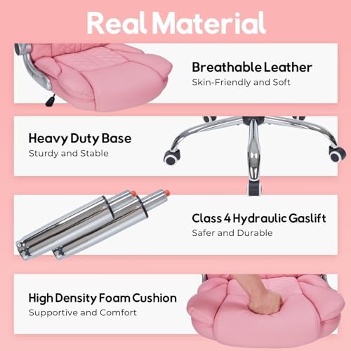 400lbs Executive Office Chair with Flip-Up Armrests, Big and Tall Computer Chair for Heavy People, Heavy Duty Ergonomic Comfy Chair, Breathable PU Leather (Pink) - Image 6