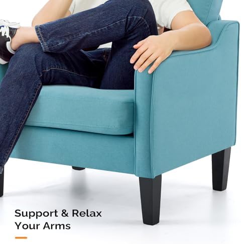 VINGLI Accent Chair, Linen Upholstered Teal Blue Armchair for Living Room - Image 6