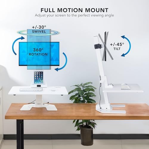 Mount-It! Electric Standing Desk Converter, Adjustable Tabletop Sit Stand Desk Riser with Single Monitor Mount for Monitors up to 32", Freestanding 28" Wide Platform Rises up to 20.75" White - Image 6