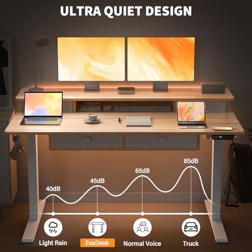 55 x 30 Inch Electric Standing Desk with 4 Drawers, Natural - Image 6