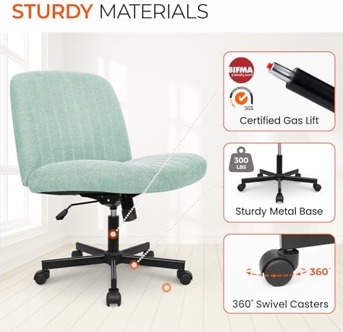 Orange Factory Criss Cross Chair, Wide Fabric Vanity Desk Seat, Mint Wheel - Image 7