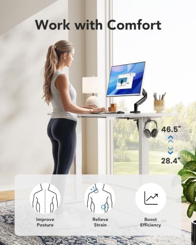HUANUO Electric Standing Desk, Whole Piece Desktop, Adjustable Height Computer Desk, 4 Height Memory Settings, Sit Stand Up Desk for Home Office, 40" x 24", White - Image 6