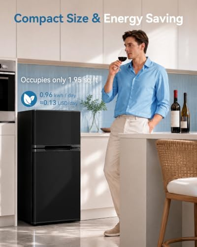 Feelfunn 2.5 Cu.Ft Mini Fridge with Freezer, 2 Door Dorm Fridge, Black - Image 7