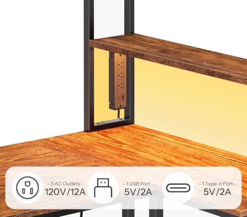 HOOBRO L Shaped Gaming Desk, 46 Inch Reversible Computer Desk with LED Light & Power Outlet, Office Desk with Storage Shelves & Drawer, for Home Office, Study, Rustic Brown and Black BF18UDDN01 - Image 6