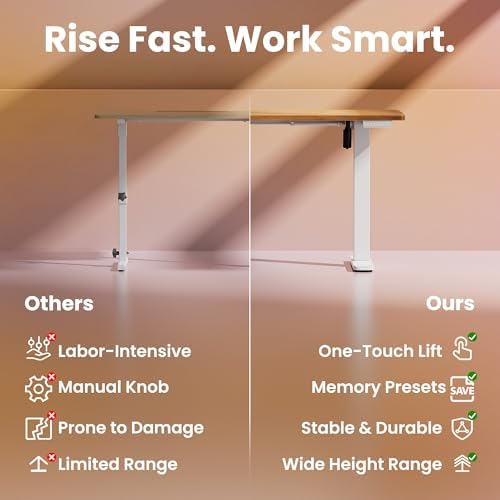 HUANUO 40x24 Inch Electric Standing Desk, Adjustable, Light Vintage Brown - Image 6