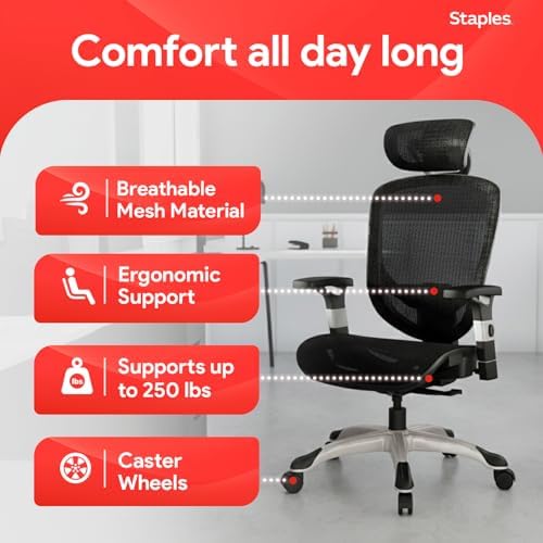 Staples Hyken Ergonomic Mesh Task Chair, Lumbar Support, Swivel, Black - Image 6