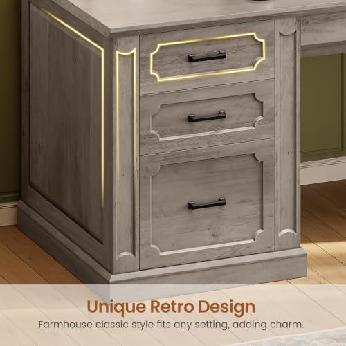 SEDETA Farmhouse 70.9" Executive Desk, Home Office Desk with File Drawers and Storage Cabinet, Computer Desk with Power Outlet for Home Office, Work Study Writing, Gray - Image 7