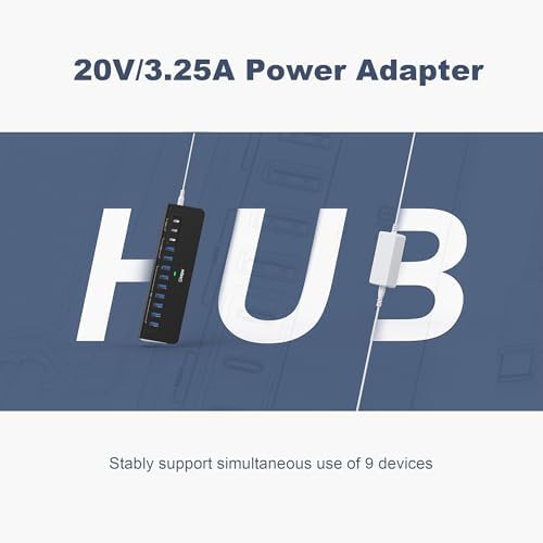 Powered USB Hub 10Gbps, intpw YH9AC 12-Port USB C Hub with 10Gbps USB C 3.2, 2 USB A 3.2, 7 USB 3.0, 2 PD 45W Charging Port, 65W Power Adapter + 3.3FT Cable, Aluminum USB Hub for Laptop/iPhone16/15/PC - Image 7