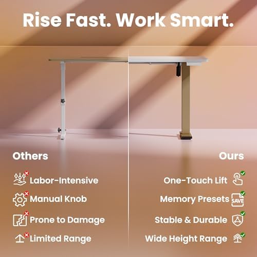 HUANUO 32x19 Inch Small Electric Desk, Adjustable, White & Gold Frame - Image 6