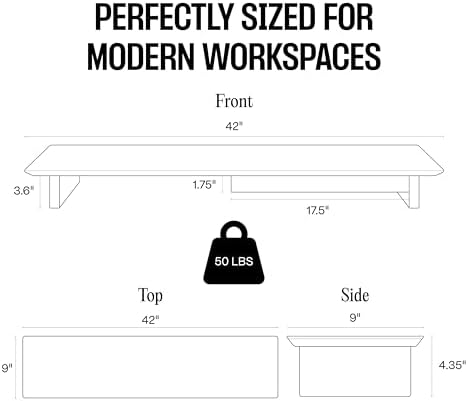 COREMINDED Solid Wood Dual Monitor Stand Riser, 42 Inch Oak Desk Shelf - Image 6